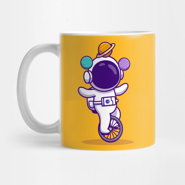 Cute Astronaut With Unicycle Bike And Planets Cartoon by Catalyst Labs